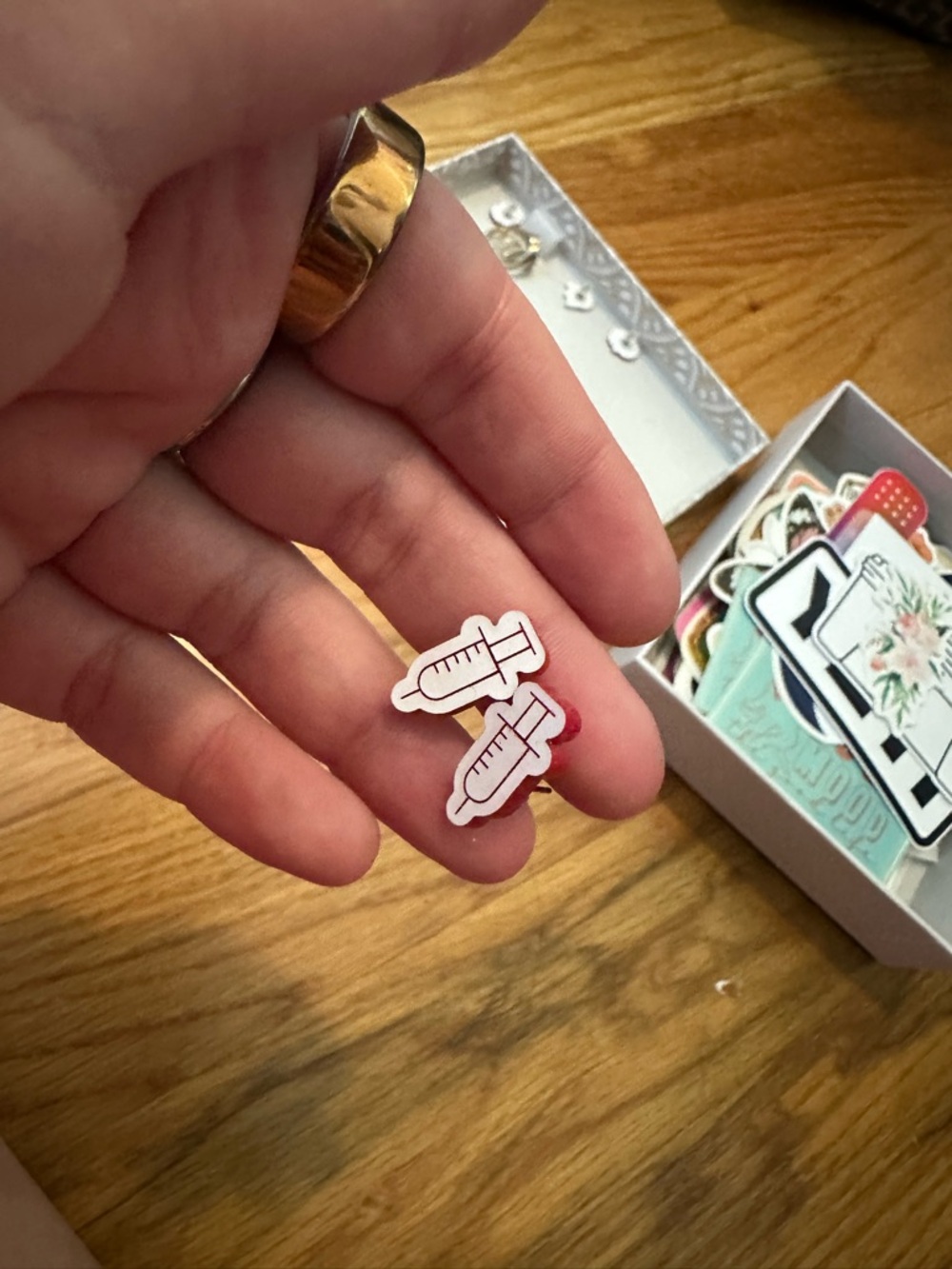 White and Red Syringe Stud Earrings - Cute Medical Theme